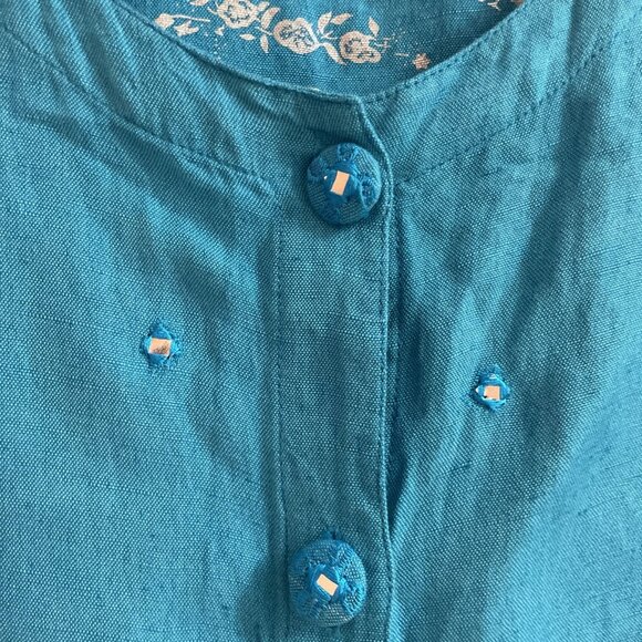 Vintage 90s Embellished Linen Blend Top Women's S Blue Sequins Fairy Artsy NOS - Picture 3 of 13